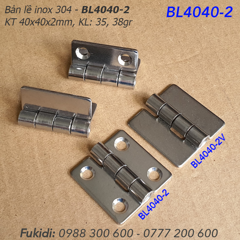 Bản lề lá inox 304, KT 40x40, dày 2mm - BL4040-2