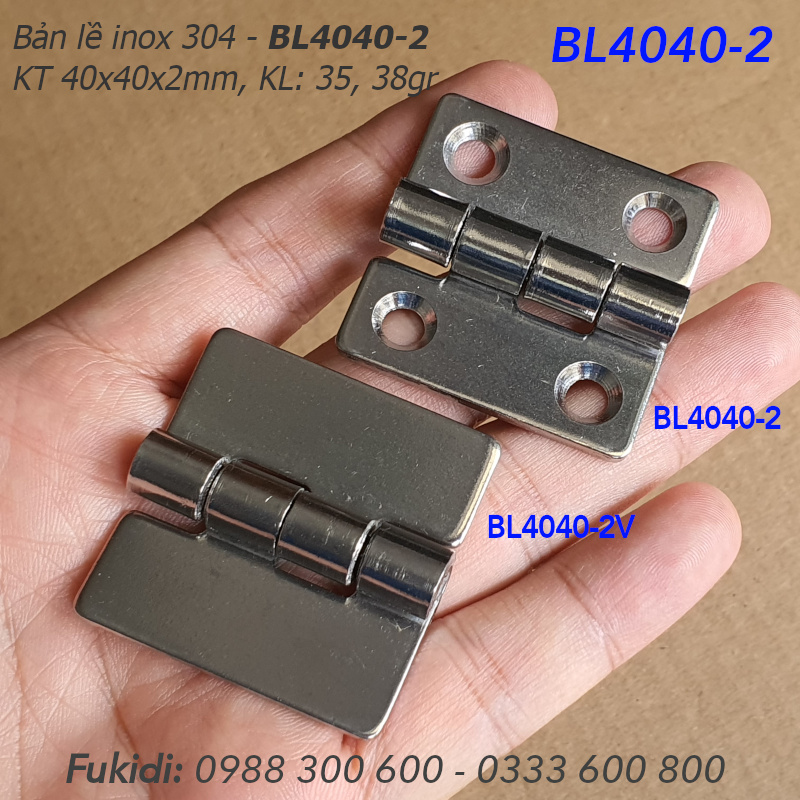 Bản lề lá inox 304, KT 40x40, dày 2mm - BL4040-2