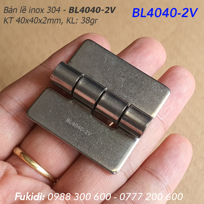 Bản lề tủ điện inox 304, KT 40x40x2mm, không lỗ vít - BL4040-2V