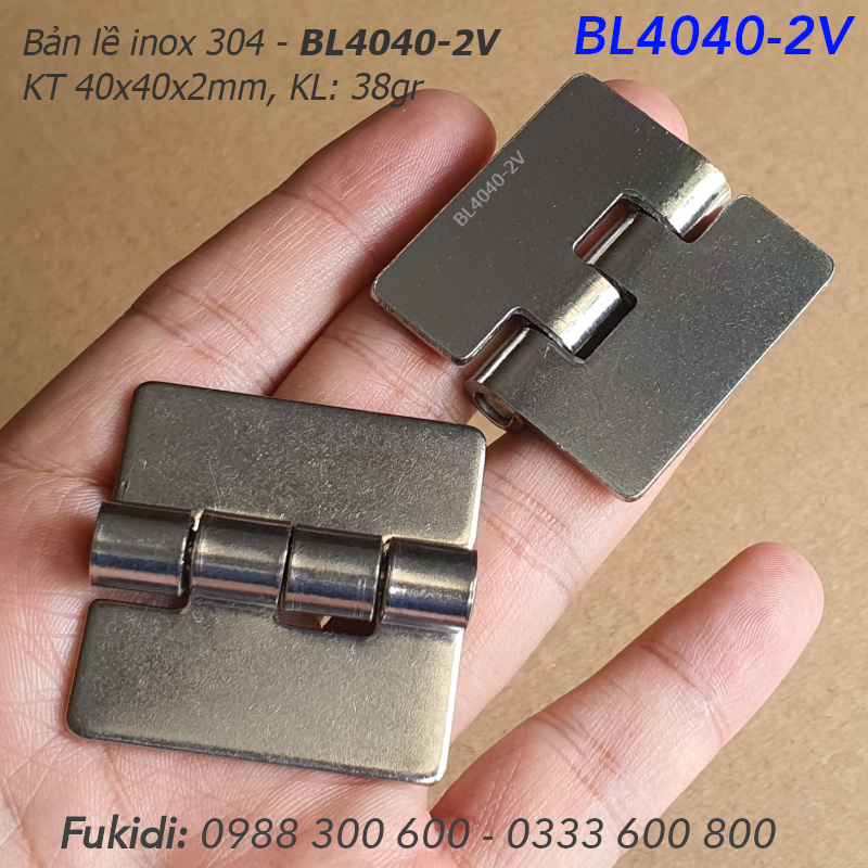 Bản lề tủ điện inox 304, KT 40x40x2mm, không lỗ vít - BL4040-2V
