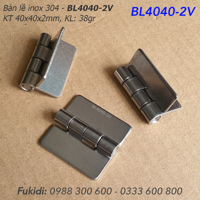 Bản lề tủ điện inox 304, KT 40x40x2mm, không lỗ vít - BL4040-2V