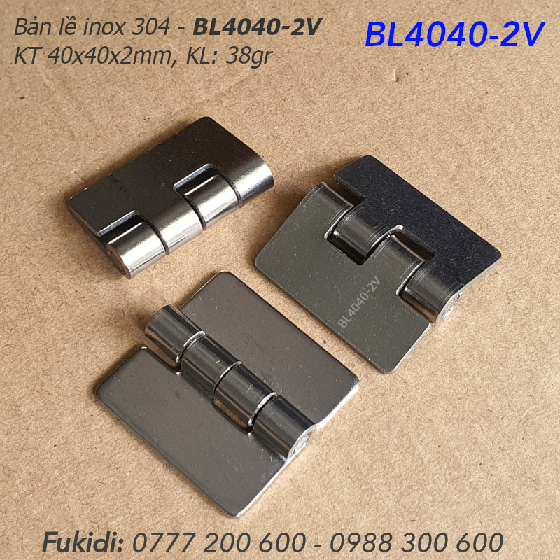 Bản lề tủ điện inox 304, KT 40x40x2mm, không lỗ vít - BL4040-2V