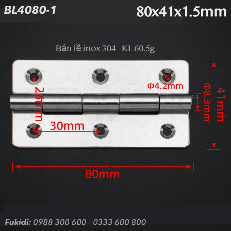 Bản lề tủ điện inox 304, KT 41x80, dày 1.5mm - BL4080-1