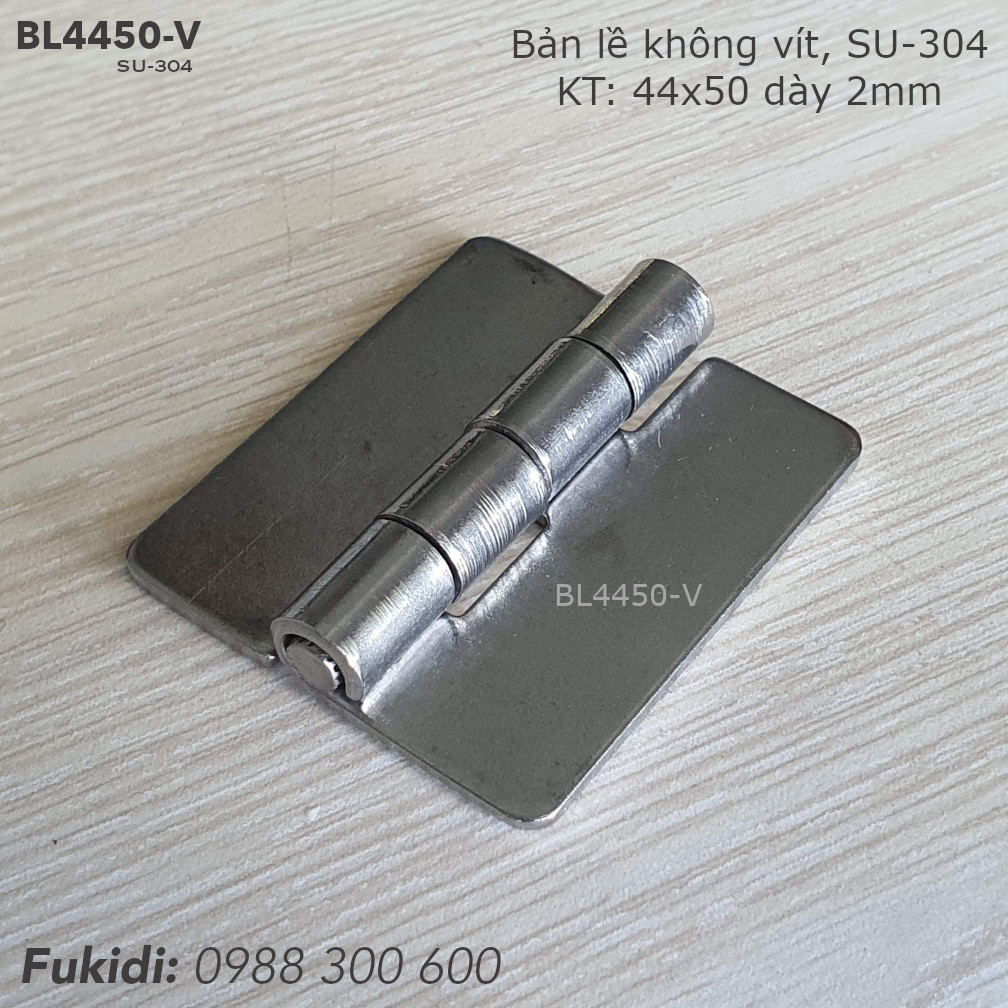 Bản lề inox 304, không lỗ vít KT 44x50 dày 2mm - BL4450-V