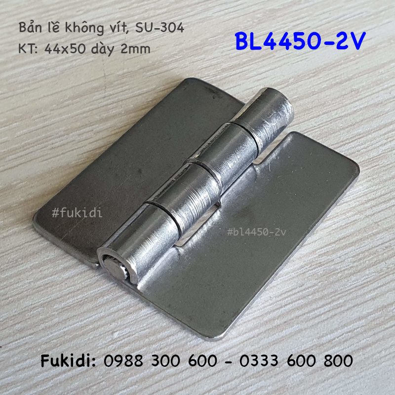 Bản lề inox 304, không lỗ vít KT 44x50 dày 2mm - BL4450-V