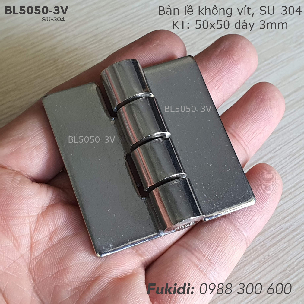 Bản lề SU304, loại không vít KT 50x50 dày 3mm - BL5050-3V