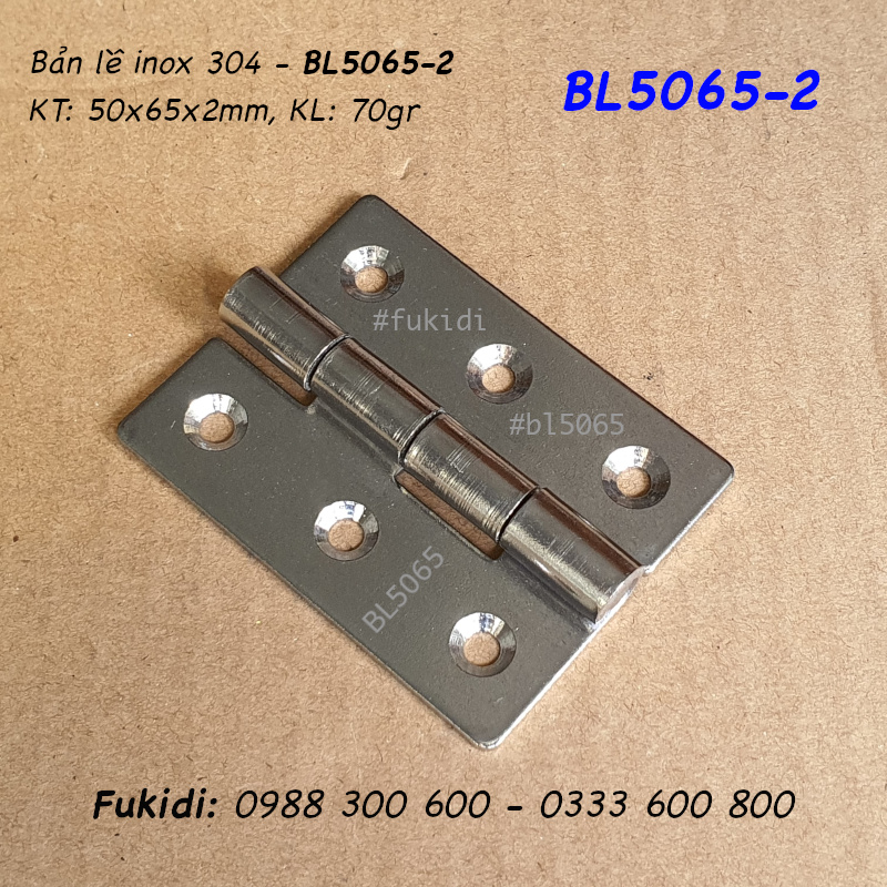 Bản lề lá inox 304, KT 50x65 dày 2mm - BL5065-2