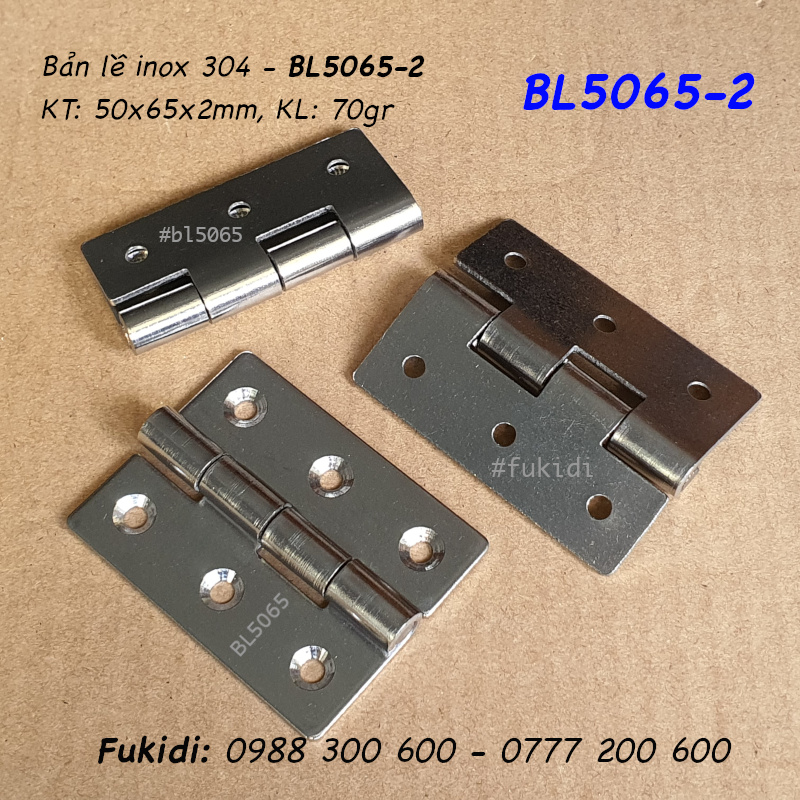 Bản lề lá inox 304, KT 50x65 dày 2mm - BL5065-2