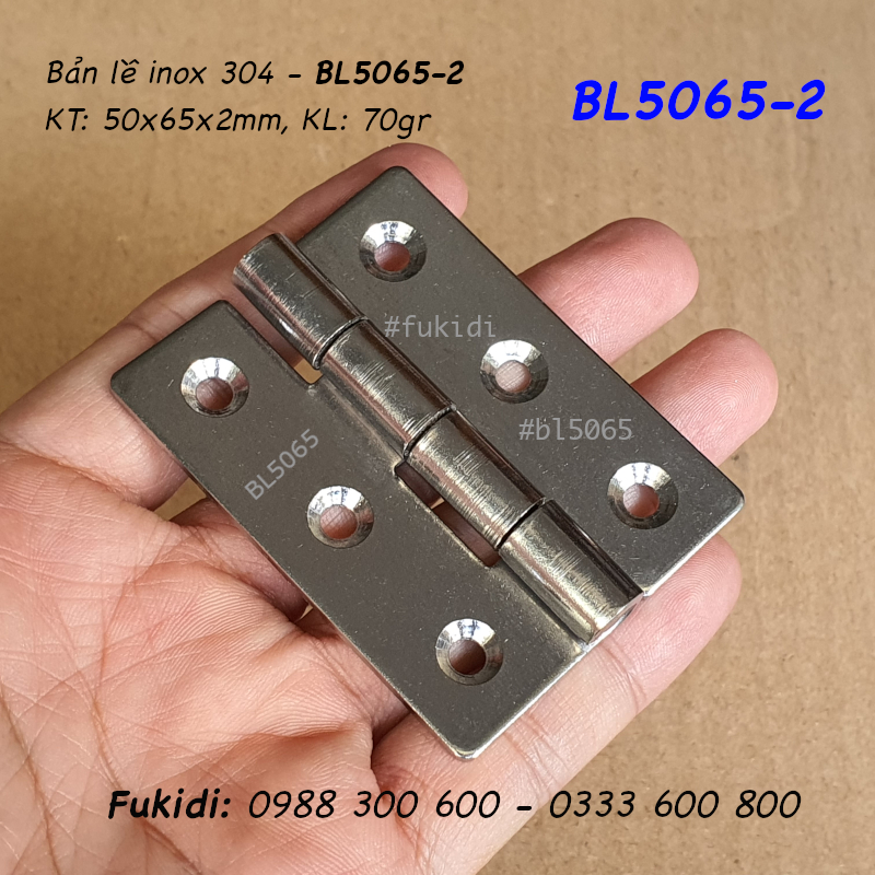 Bản lề lá inox 304, KT 50x65 dày 2mm - BL5065-2