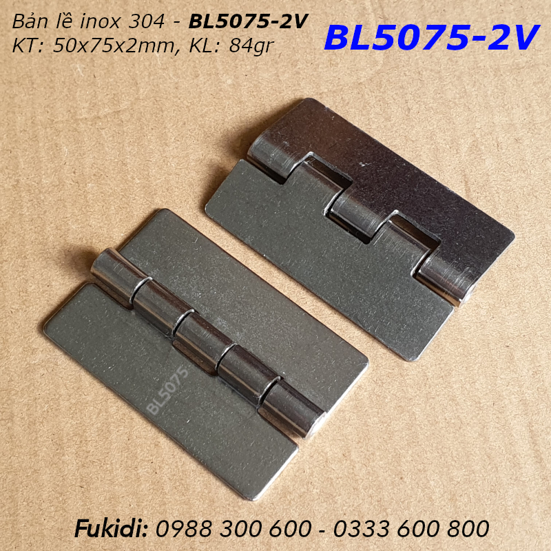 Bản lề SU-304 KT 50x75mm dày 2mm, không lỗ vít - BL5075-2V