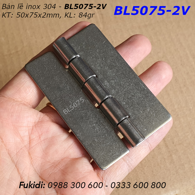Bản lề SU-304 KT 50x75mm dày 2mm, không lỗ vít - BL5075-2V