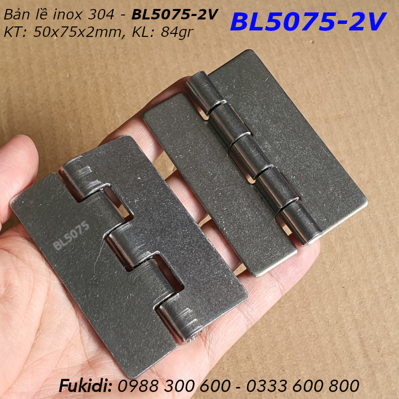 Bản lề SU-304 KT 50x75mm dày 2mm, không lỗ vít - BL5075-2V
