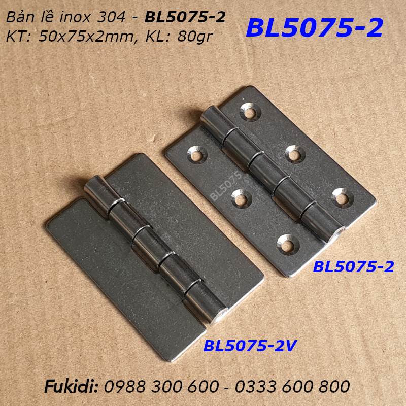 Bản lề SU-304 KT 50x75mm dày 2mm, không lỗ vít - BL5075-2V