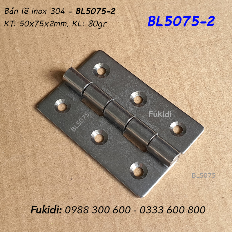 Bản lề lá inox 304, KT 50x75x2mm - BL5075-2