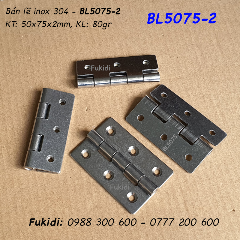 Bản lề tủ điện inox 304, kích thước 50x75mm, bề dày 2mm, model BL5075.2