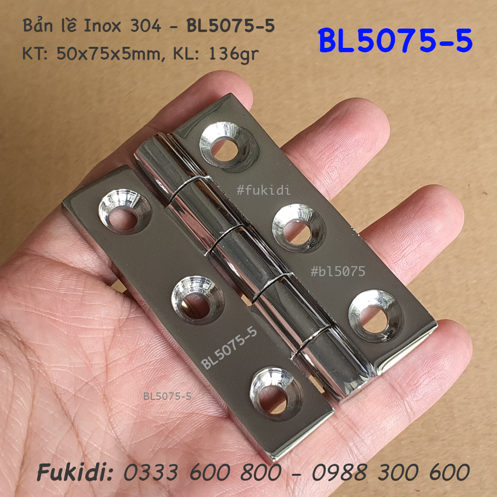 Bản lề inox 304 KT 50x75 dày 5mm - BL5075-5