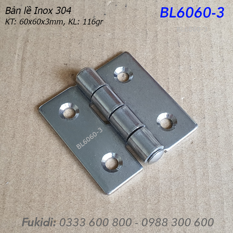 Bản lề inox 304 KT 60x60, dày 3mm - BL6060-3