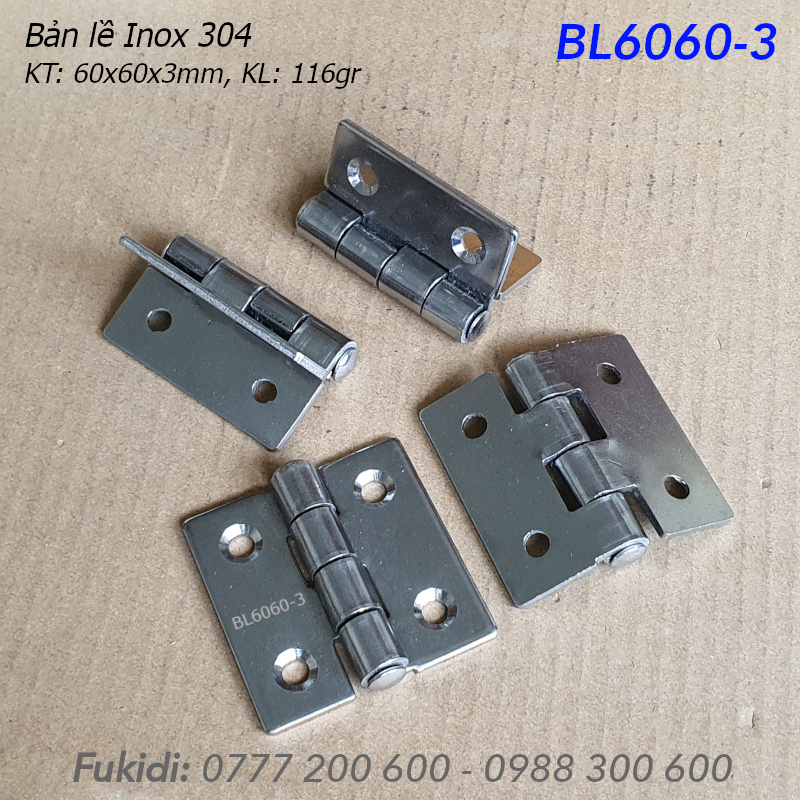 Bản lề inox 304 KT 60x60, dày 3mm - BL6060-3