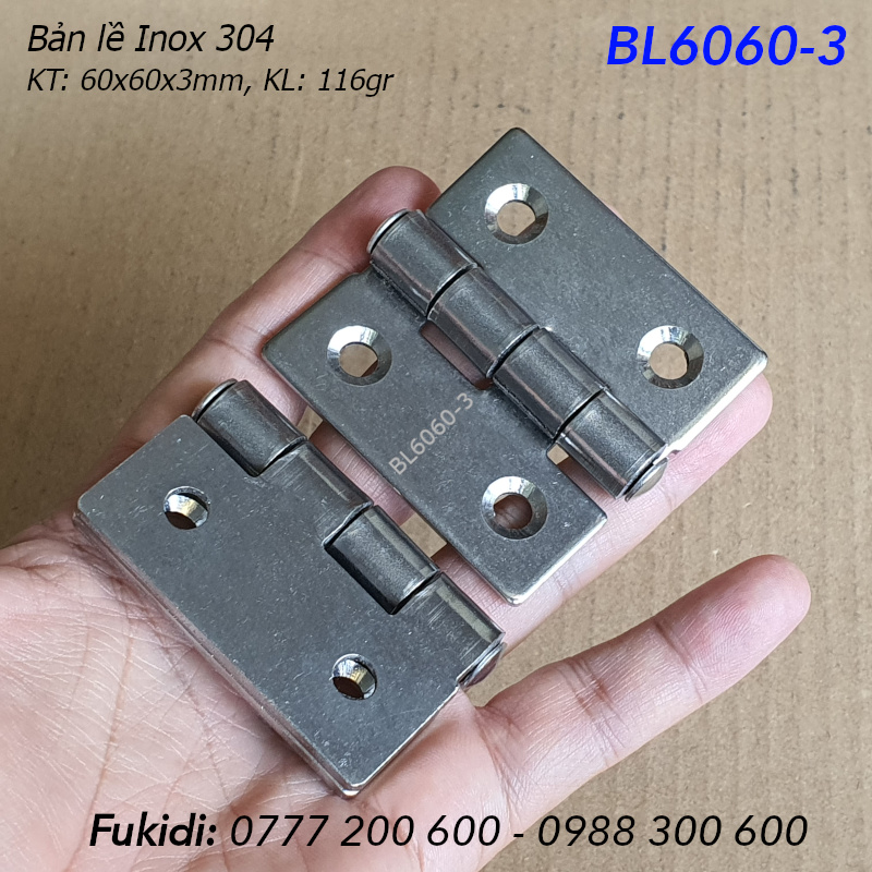 Bản lề inox 304 KT 60x60, dày 3mm - BL6060-3