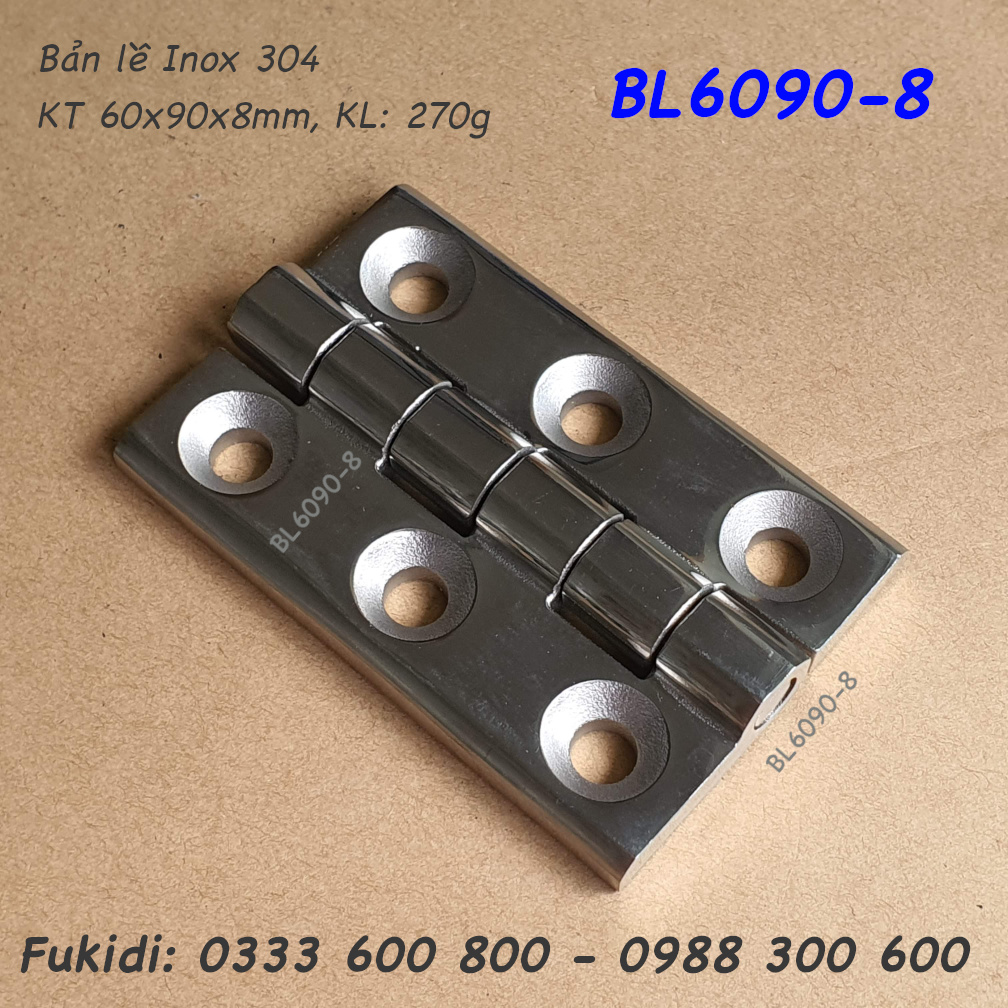 Bản lề inox 304, KT 60x90, dày 8mm - BL6090-8