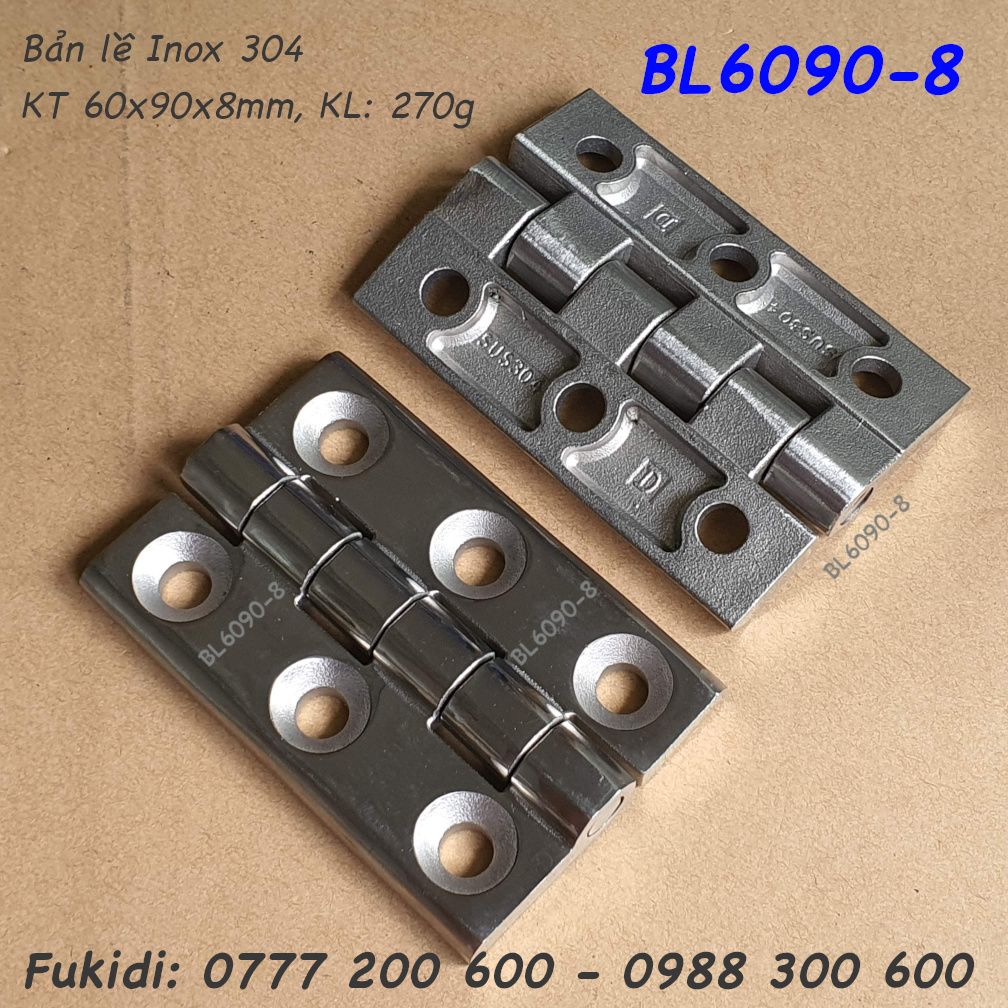 Bản lề inox 304, KT 60x90, dày 8mm - BL6090-8