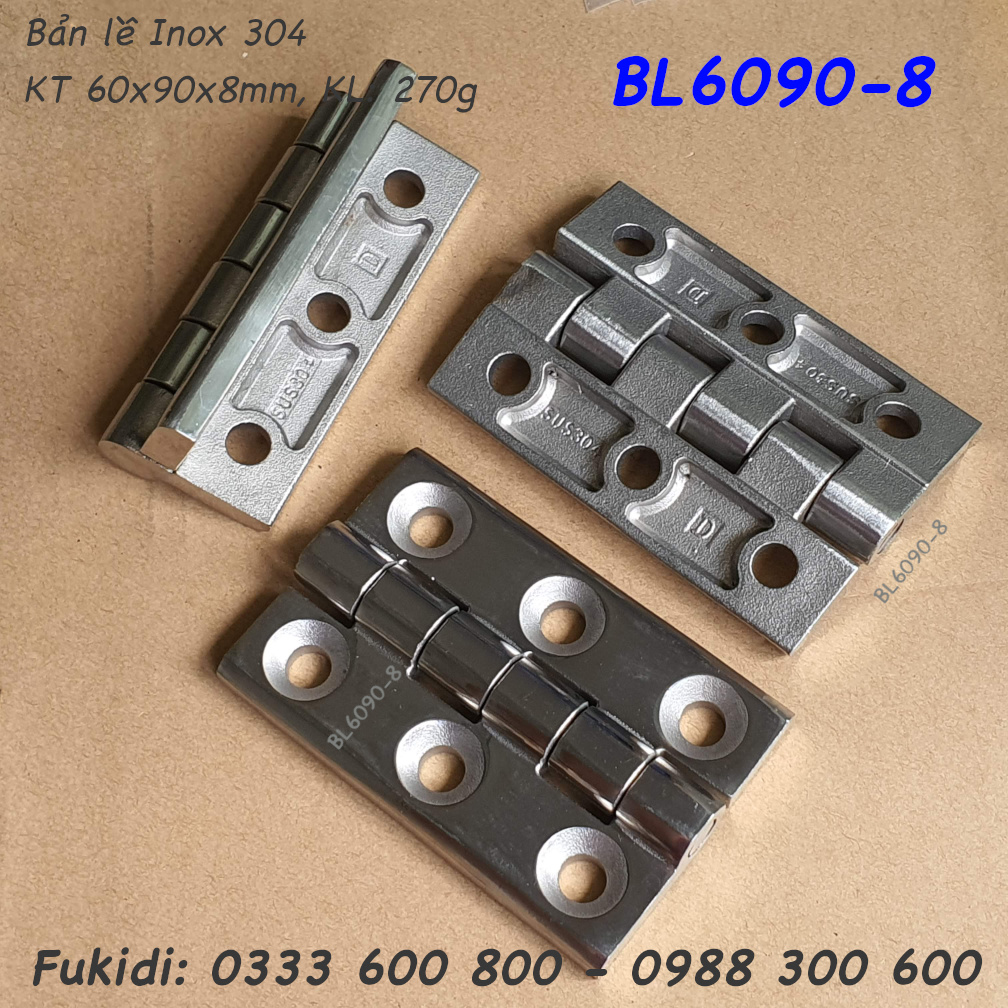 Bản lề inox 304, KT 60x90, dày 8mm - BL6090-8