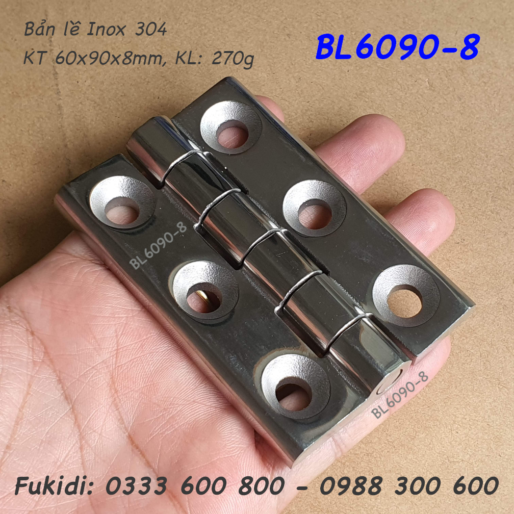 Bản lề inox 304, KT 60x90, dày 8mm - BL6090-8