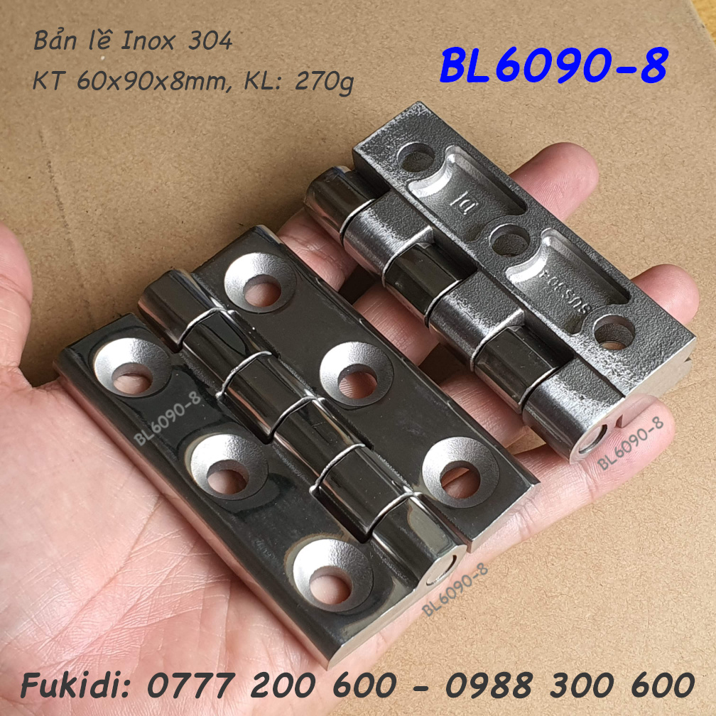 Bản lề inox 304, KT 60x90, dày 8mm - BL6090-8
