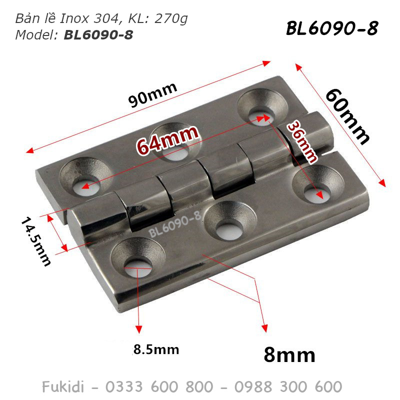 Chi tiết kích thước bản lề BL6090-8