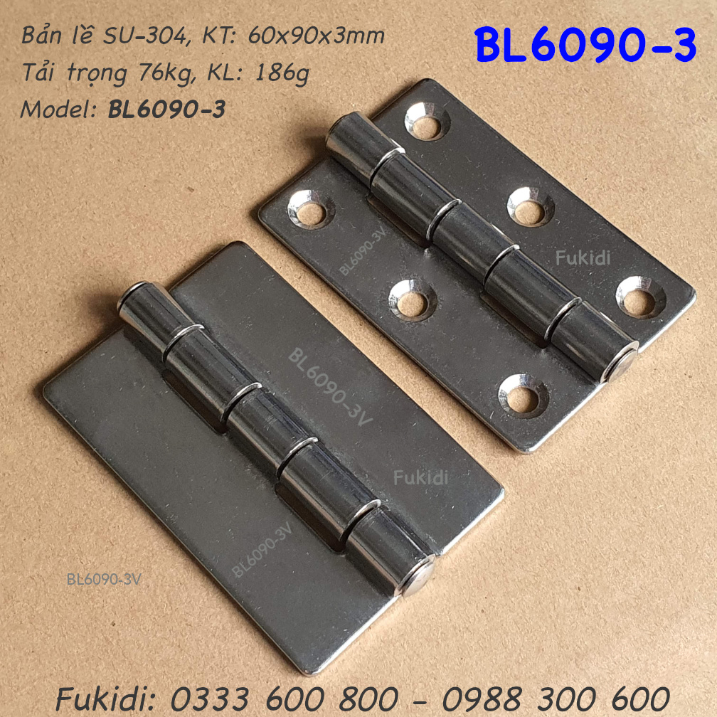 Bản lề SU-304 KT 60x90 dày 3mm, không lỗ vít - BL6090-3V