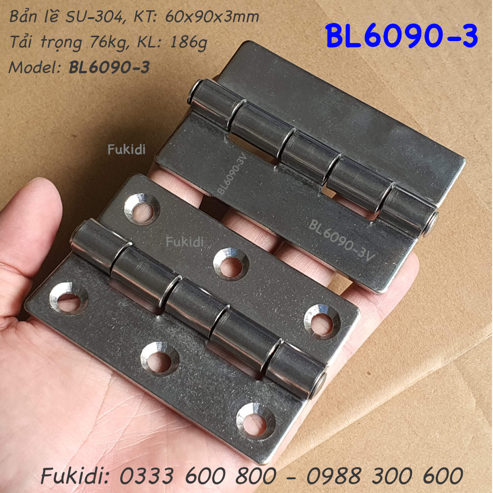 Bản lề inox 304 kích thước 60x90, dày 3mm - BL6090