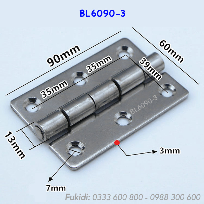 Bản lề SU-304 KT 60x90 dày 3mm, không lỗ vít - BL6090-3V