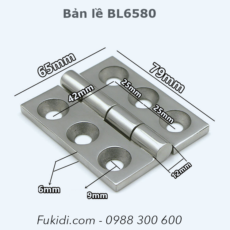 Bản lề inox 304, KT 65x80, dày 6mm - BL6580