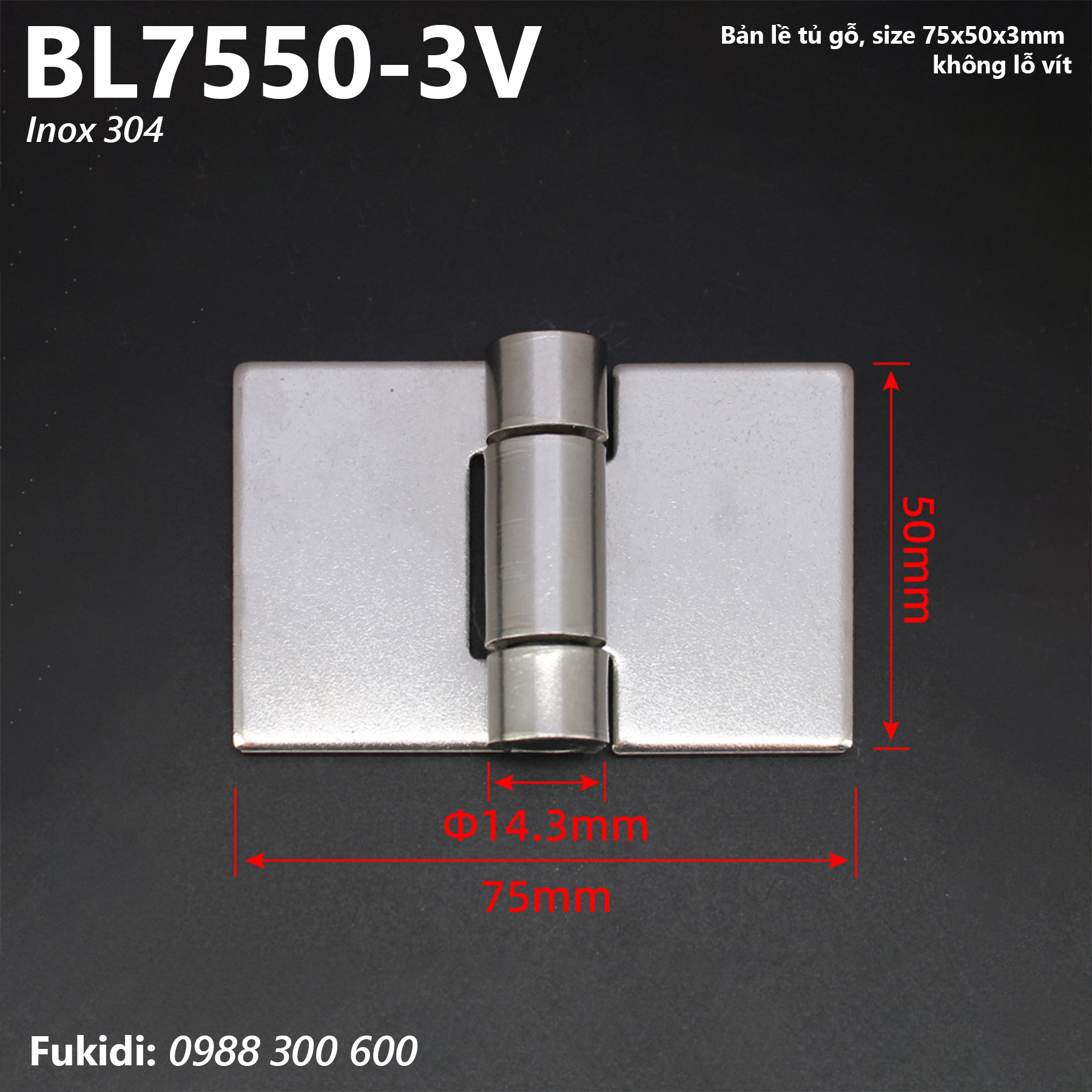 Bản lề SU-304 KT 75x50x3mm không lỗ vít - BL7550-3V