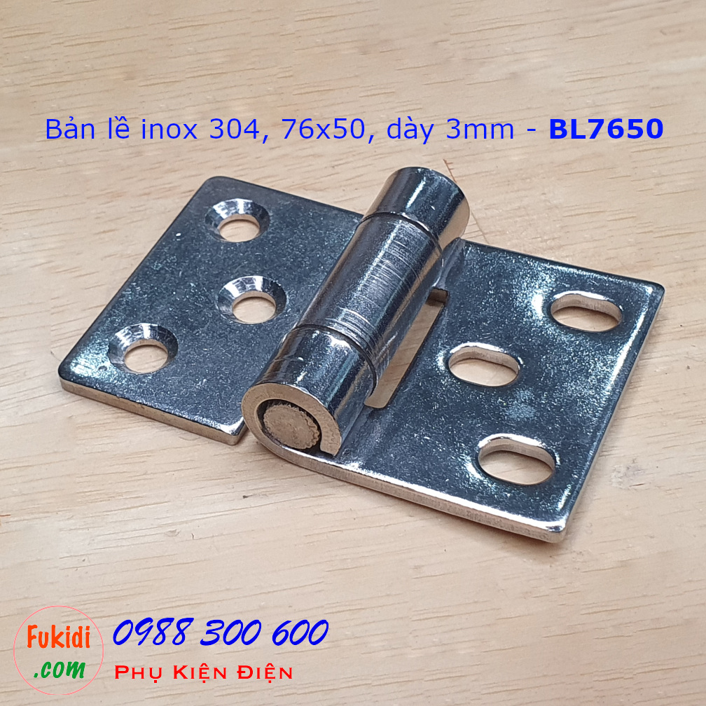 Bản lề tủ điện inox 304, kích thước 76x50, dày 3mm - BL7650