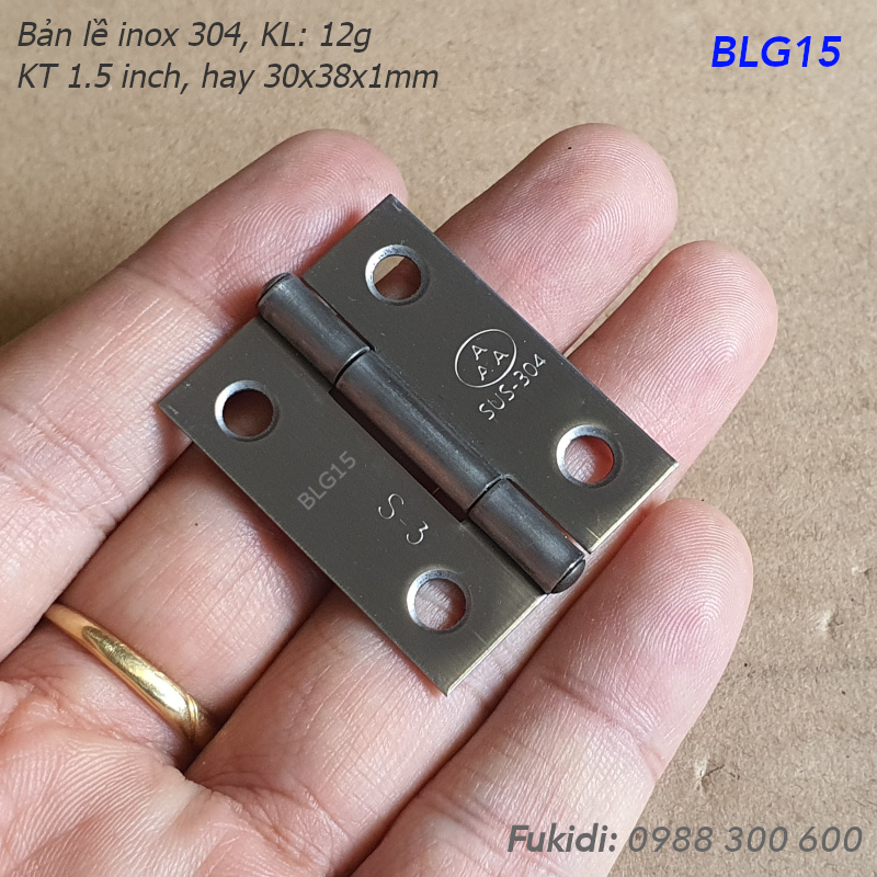 Bản lề lá inox 304 KT 30x38, dày 1mm - BLG15