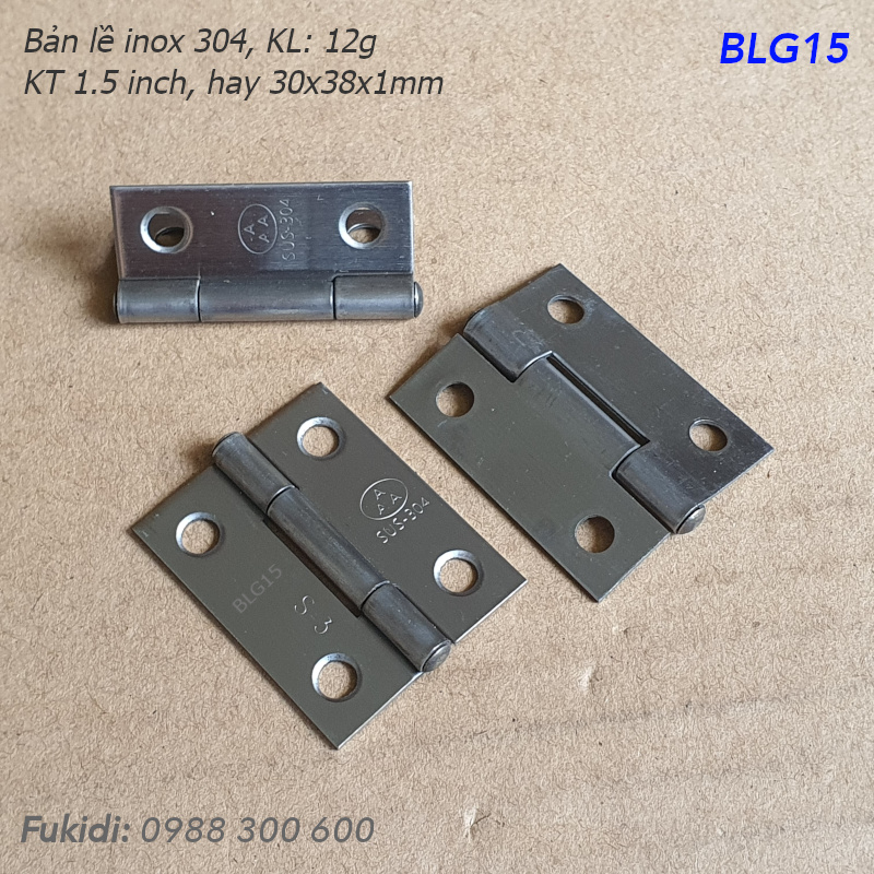 Bản lề lá inox 304 KT 30x38, dày 1mm - BLG15