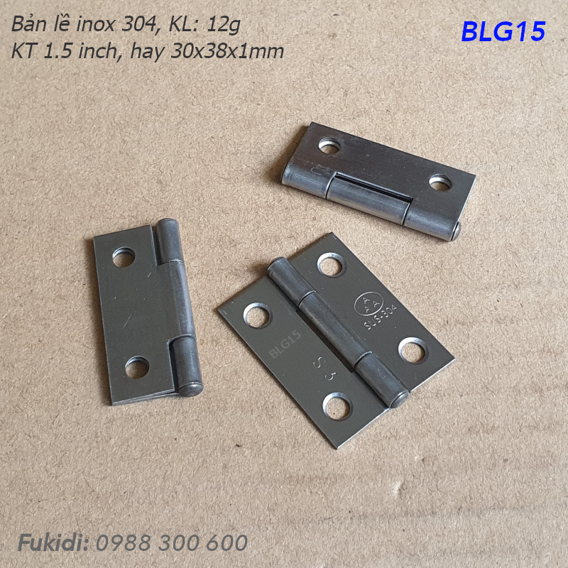 Bản lề lá inox 304 KT 30x38, dày 1mm - BLG15