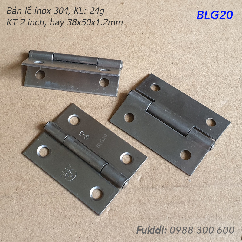Bản lề lá inox 304 KT 37x50, dày 1.2mm - BLG20