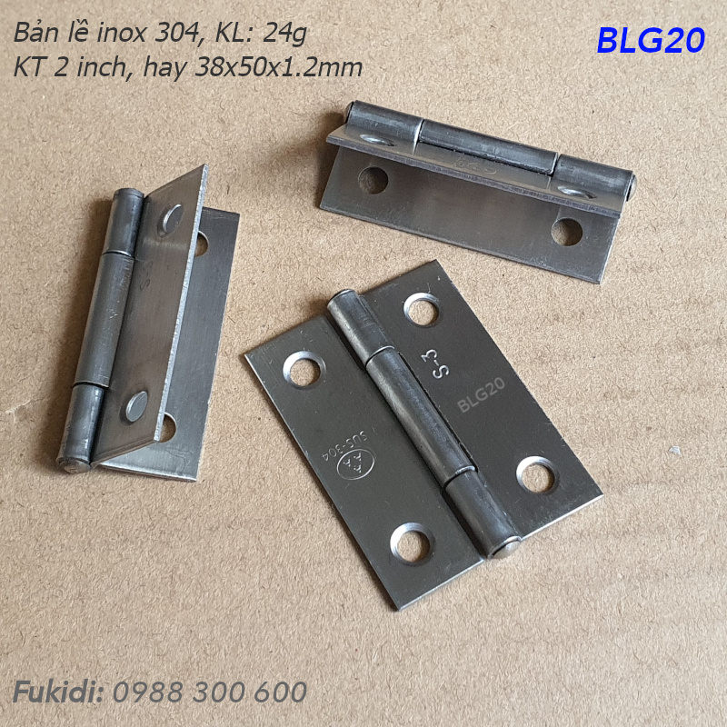 Bản lề lá inox 304 KT 37x50, dày 1.2mm - BLG20