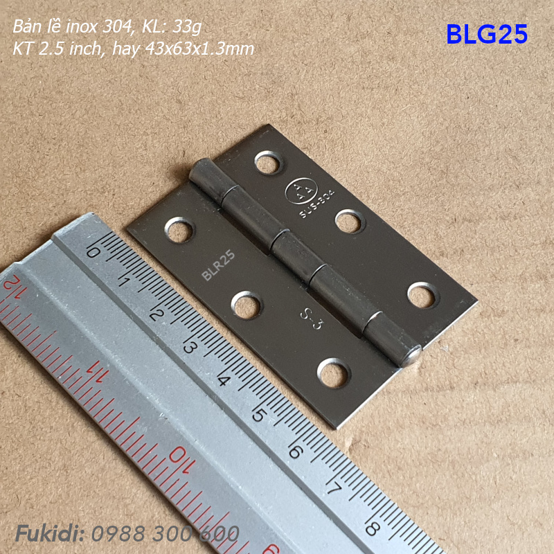Bản lề lá inox 304 KT 43x63, dày 1.3mm - BLG25