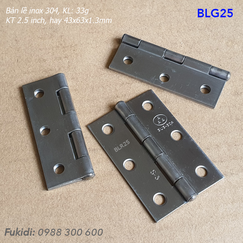 Bản lề lá inox 304 KT 43x63, dày 1.3mm - BLG25
