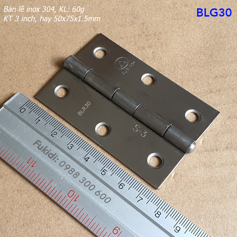 Bản lề lá inox 304 KT 50x75, dày 1.5mm - BLG30