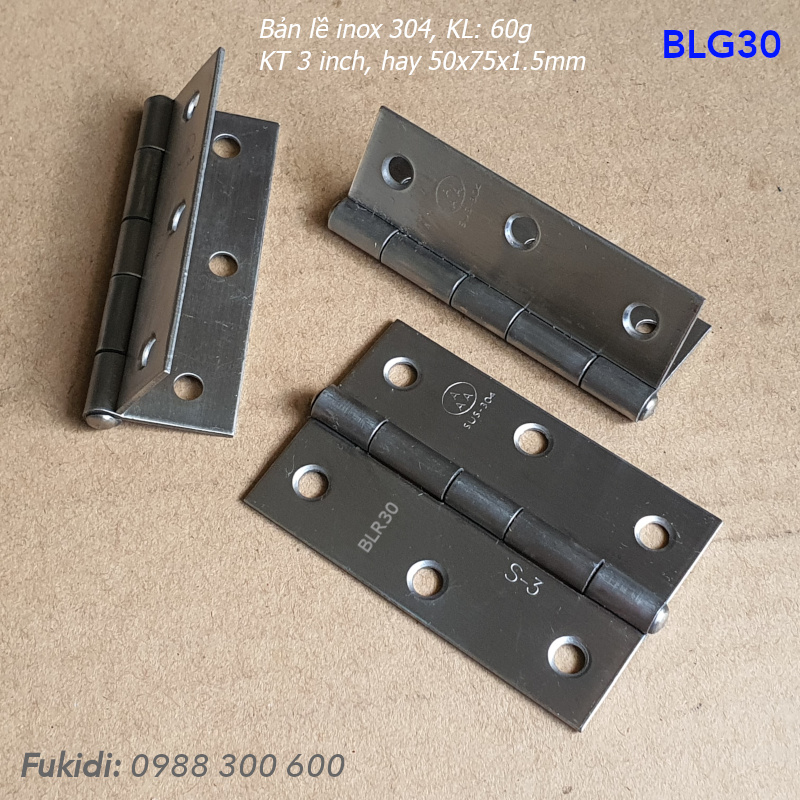Bản lề lá inox 304 KT 50x75, dày 1.5mm - BLG30