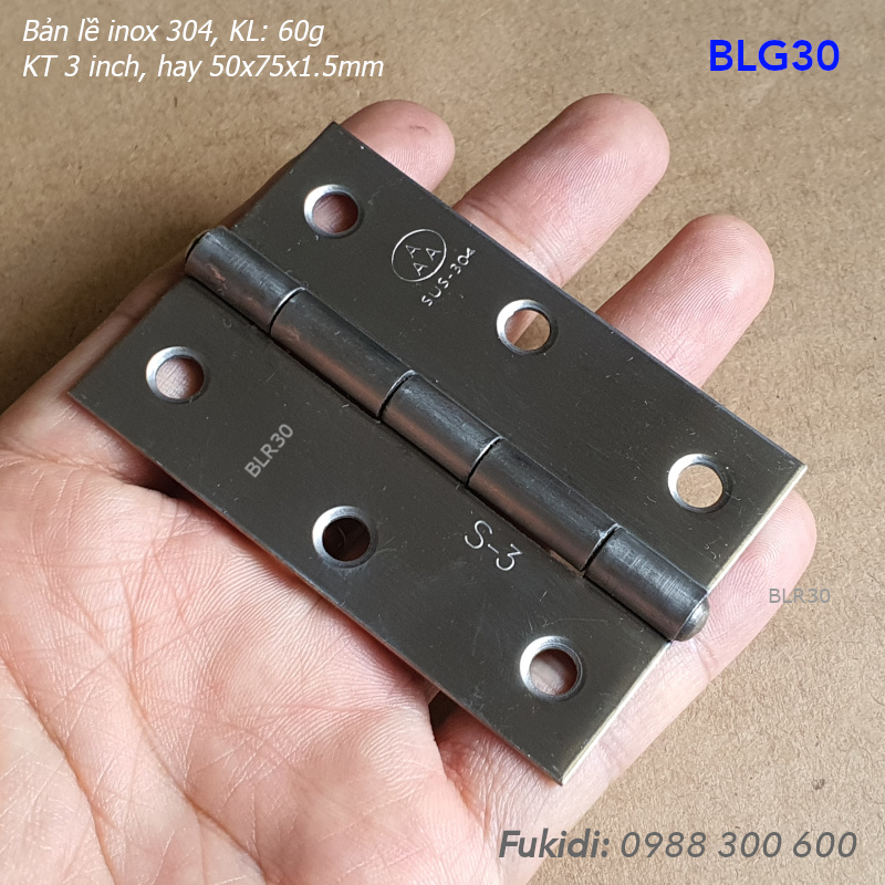 Bản lề lá inox 304 KT 50x75, dày 1.5mm - BLG30