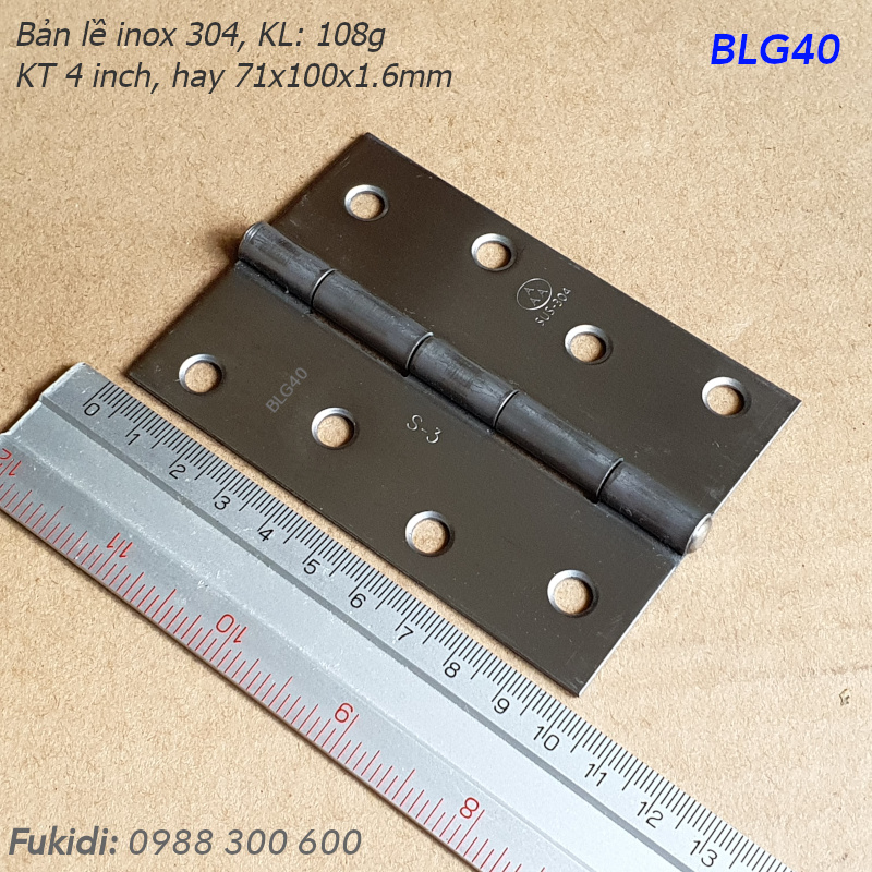Bản lề lá inox 304 KT 71x100, dày 1.6mm - BLG40