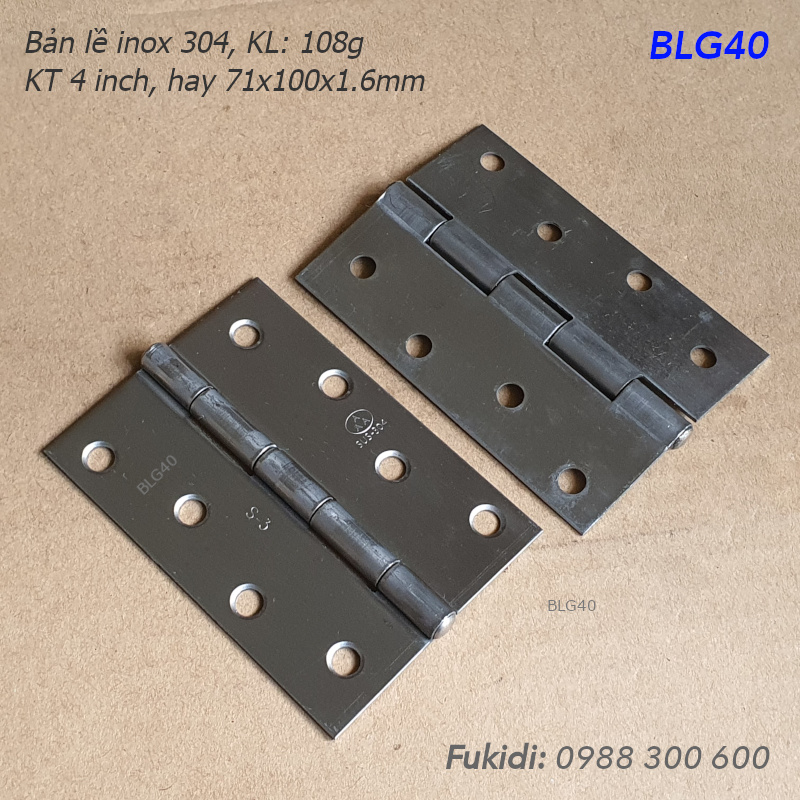 Bản lề lá inox 304 KT 71x100, dày 1.6mm - BLG40
