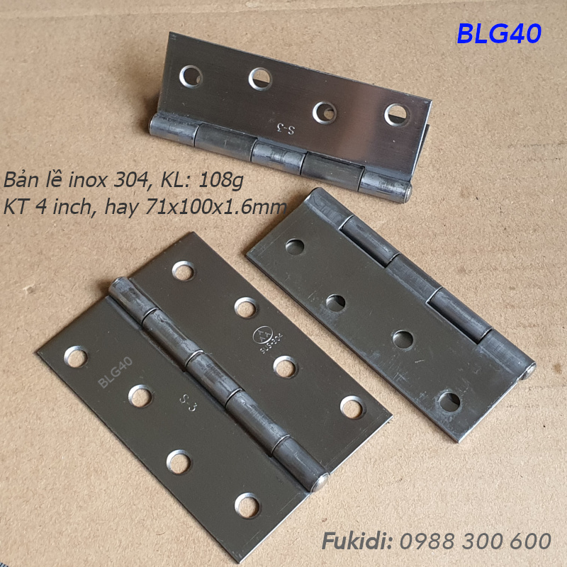 Bản lề lá inox 304 KT 71x100, dày 1.6mm - BLG40