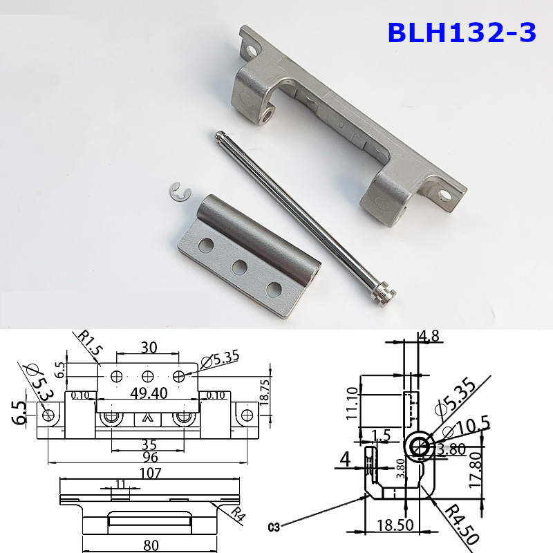 Bản lề tủ điện hình hộp, inox 304, KT 118x25x25mm - BLH132-3