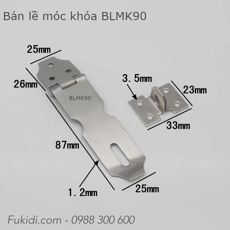 Bản lề móc khóa inox 201, KT 32x102mm, dày 1.2mm - BLMK100